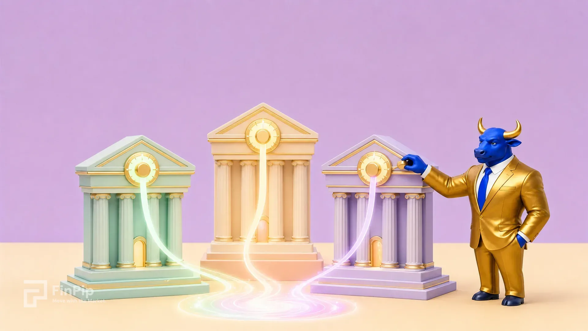 Illustration representing a central bank institution and its influence on currency and monetary policy